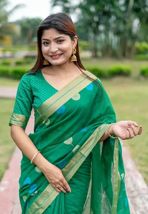 Green Pure Linen Silk Jamdani Saree