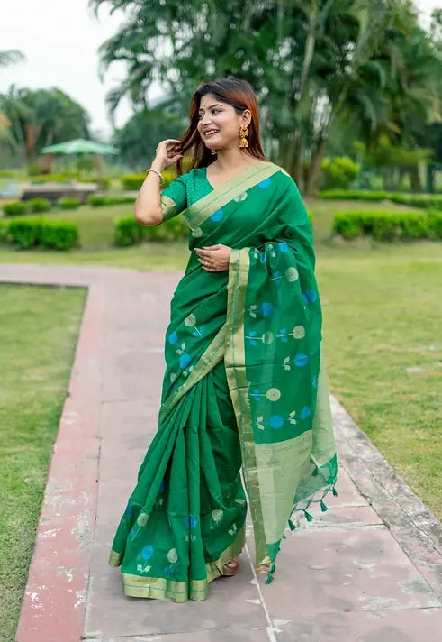 Green Pure Linen Silk Jamdani Saree