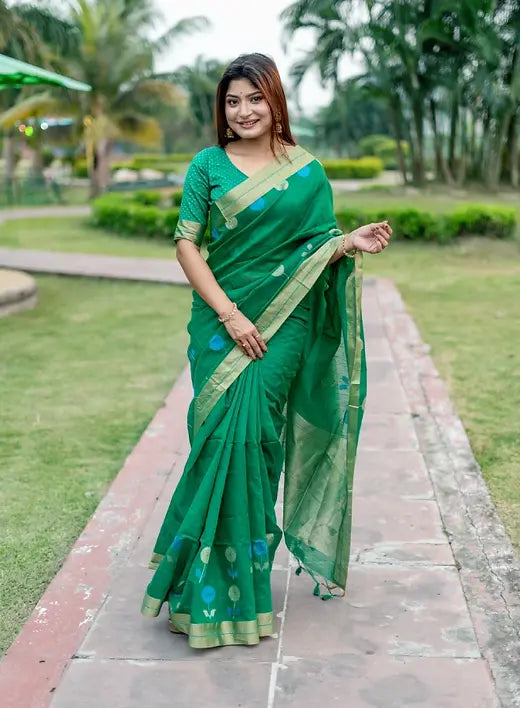 Green Pure Linen Silk Jamdani Saree
