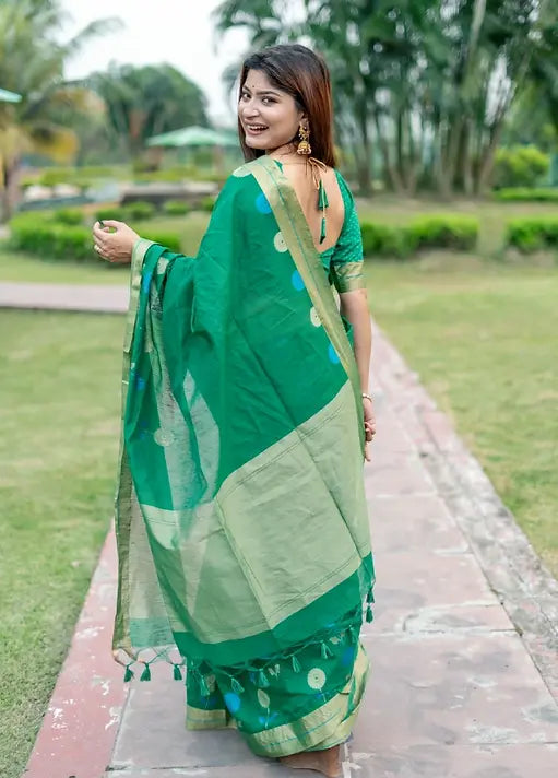 Green Pure Linen Silk Jamdani Saree