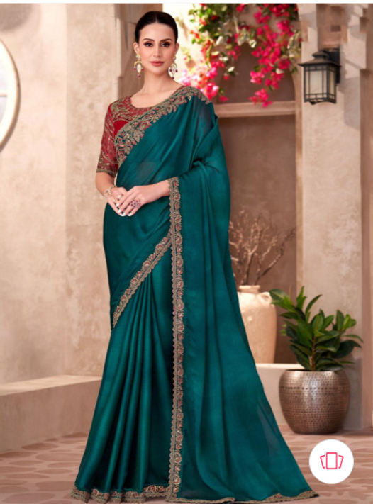 Teal Blue Pure Georgette Chiffon With Embroidery Sequins Saree 