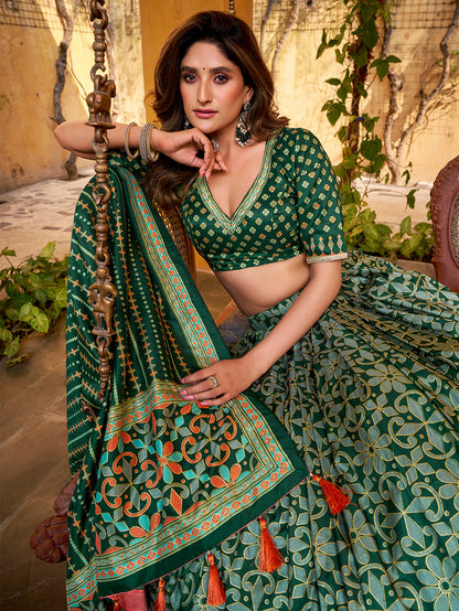 Green Color Tasar Silk Lehenga 