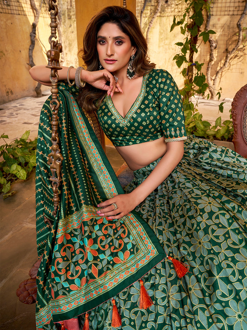 Green Color Tasar Silk Lehenga ##color## Sequins Lehenga with premium fabric and embroidery