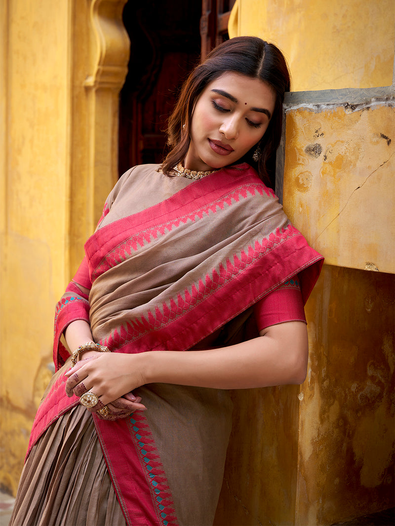 Chiku Color Thread Work With Chanderi Lehenga Choli 
