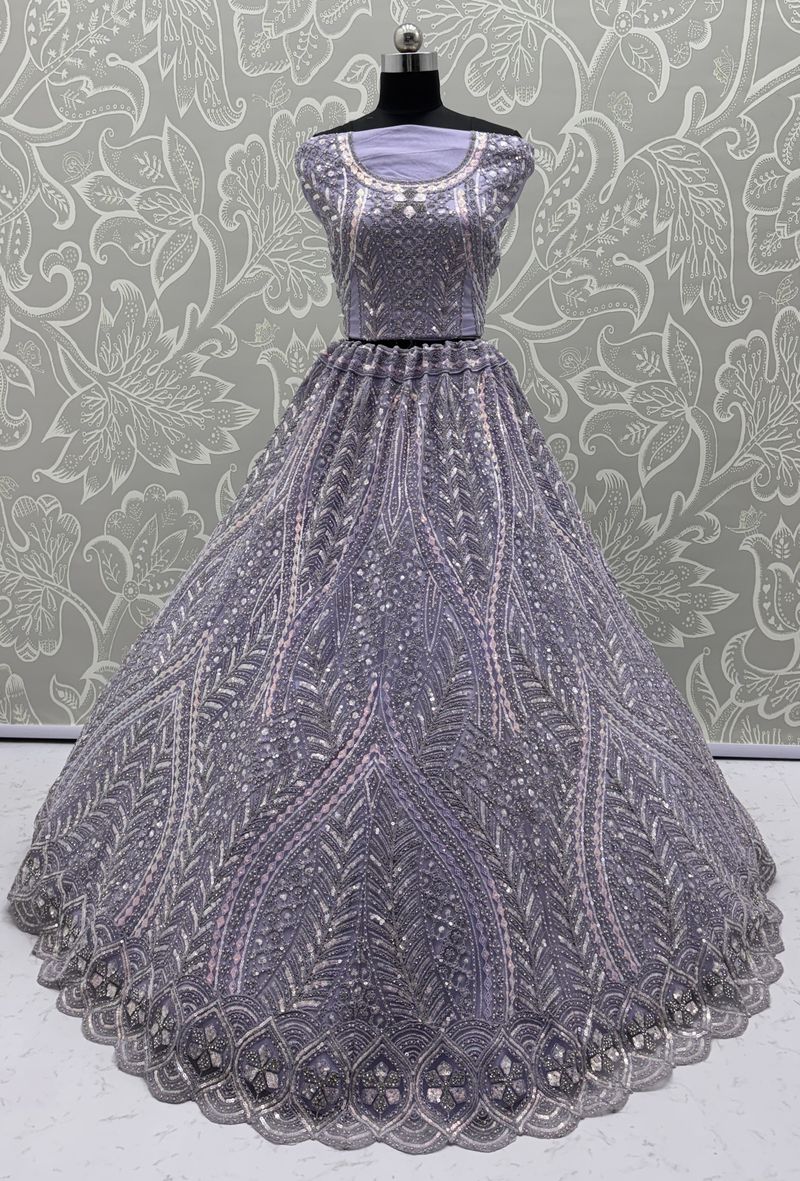 Lilac Pure Soft Heavy net Silk Heavy Embroidery Work Bridal Lehenga