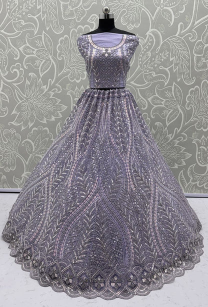 Lilac Pure Soft Heavy net Silk Heavy Embroidery Work Bridal Lehenga