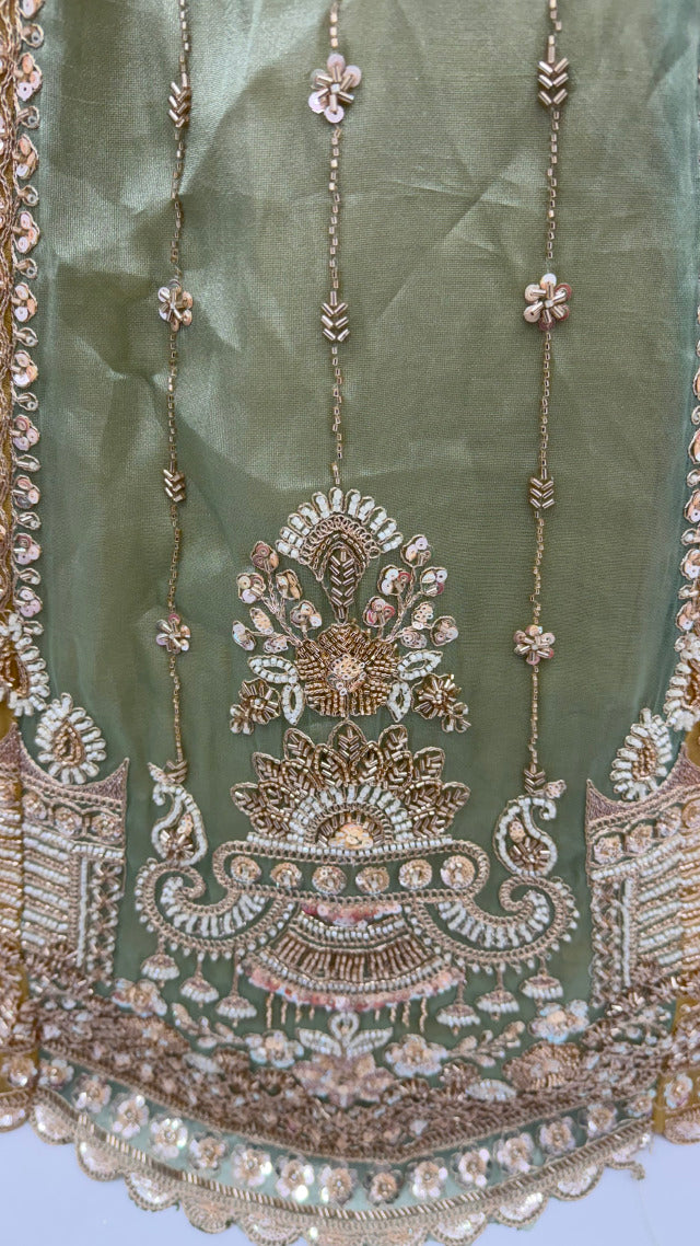 Multi Pure Soft Satin Silk Heavy Beads Motif Zari Embroidery Sequins Work Bridal Lehenga Choli