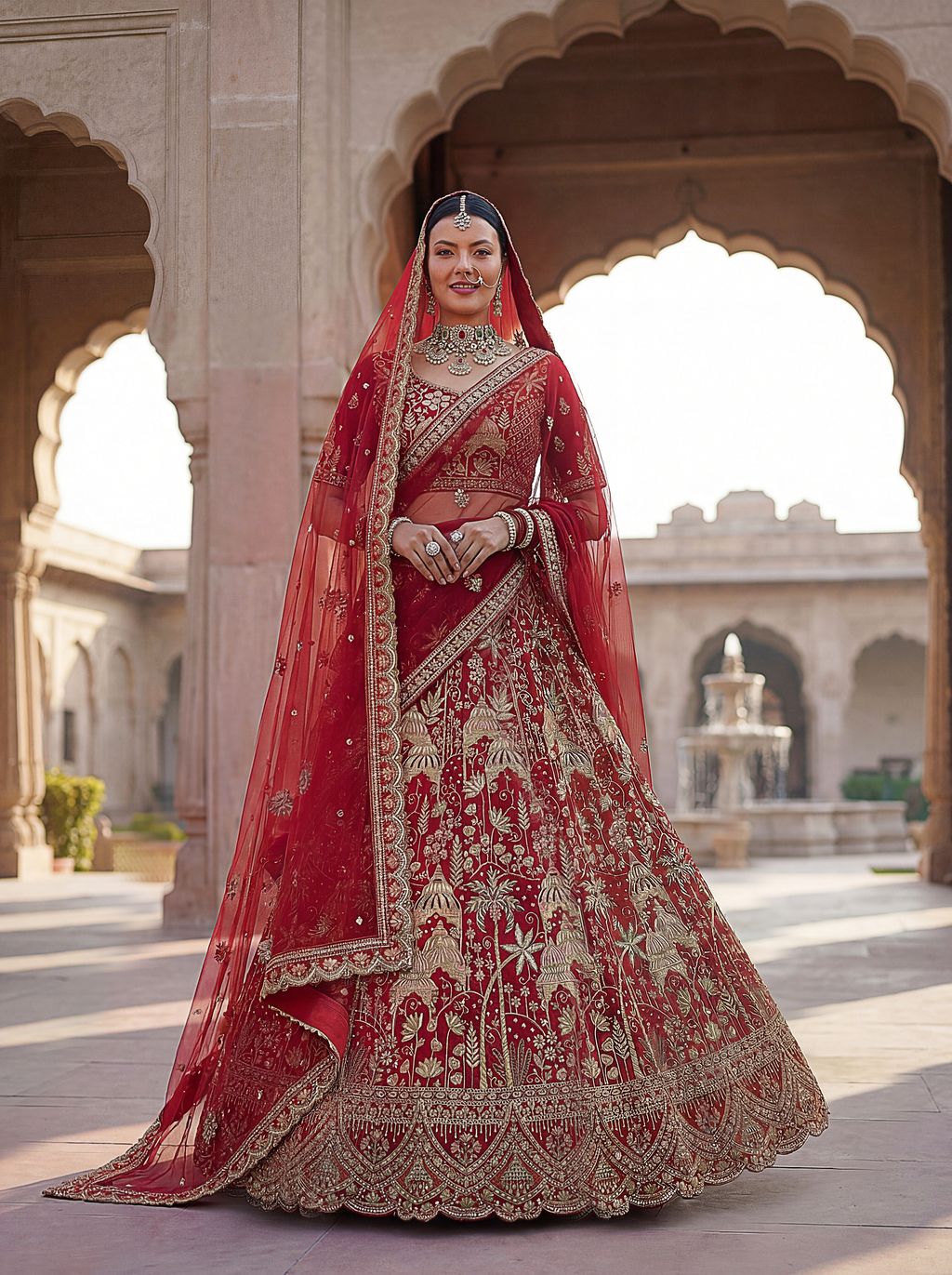 Red Pure Soft Silk Heavy Embroidery Work Bridal Lehenga 