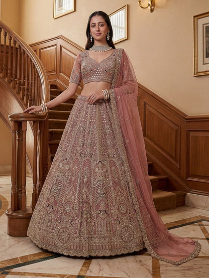Pyazi Pure Soft Heavy Net Sequins Embroidery Work Bridal Lehenga 