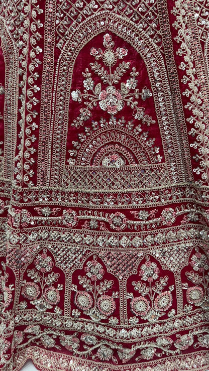 Red Pure Soft Satin Silk Heavy Embroidery Work Bridal Lehenga