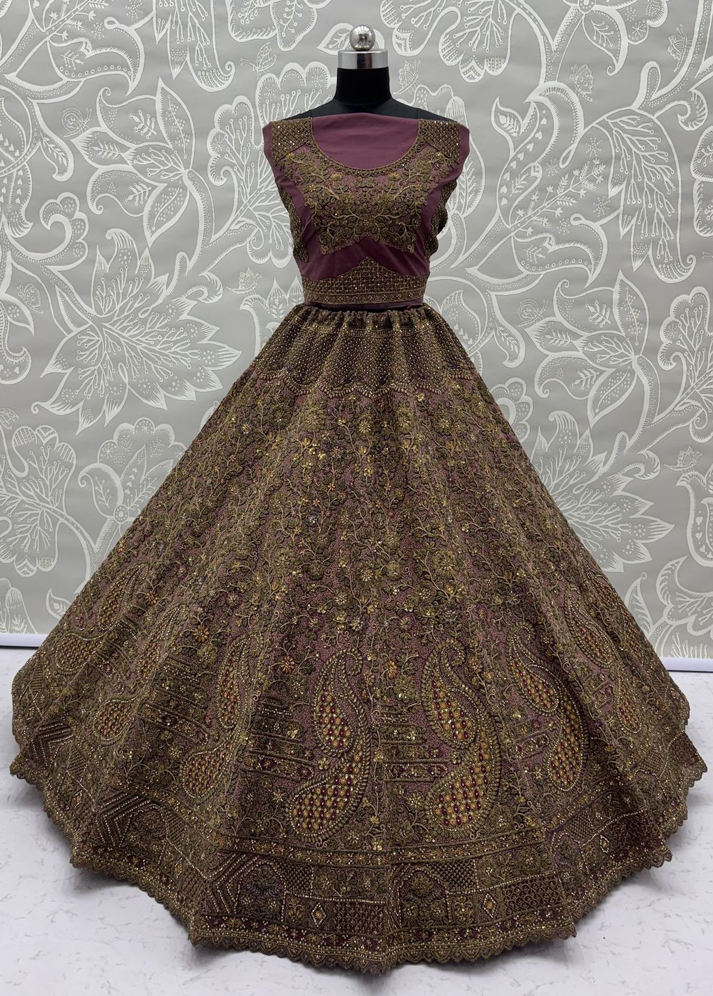 Light Purple Pure Soft Heavy Net Sequins Embroidery Work Bridal Lehenga 