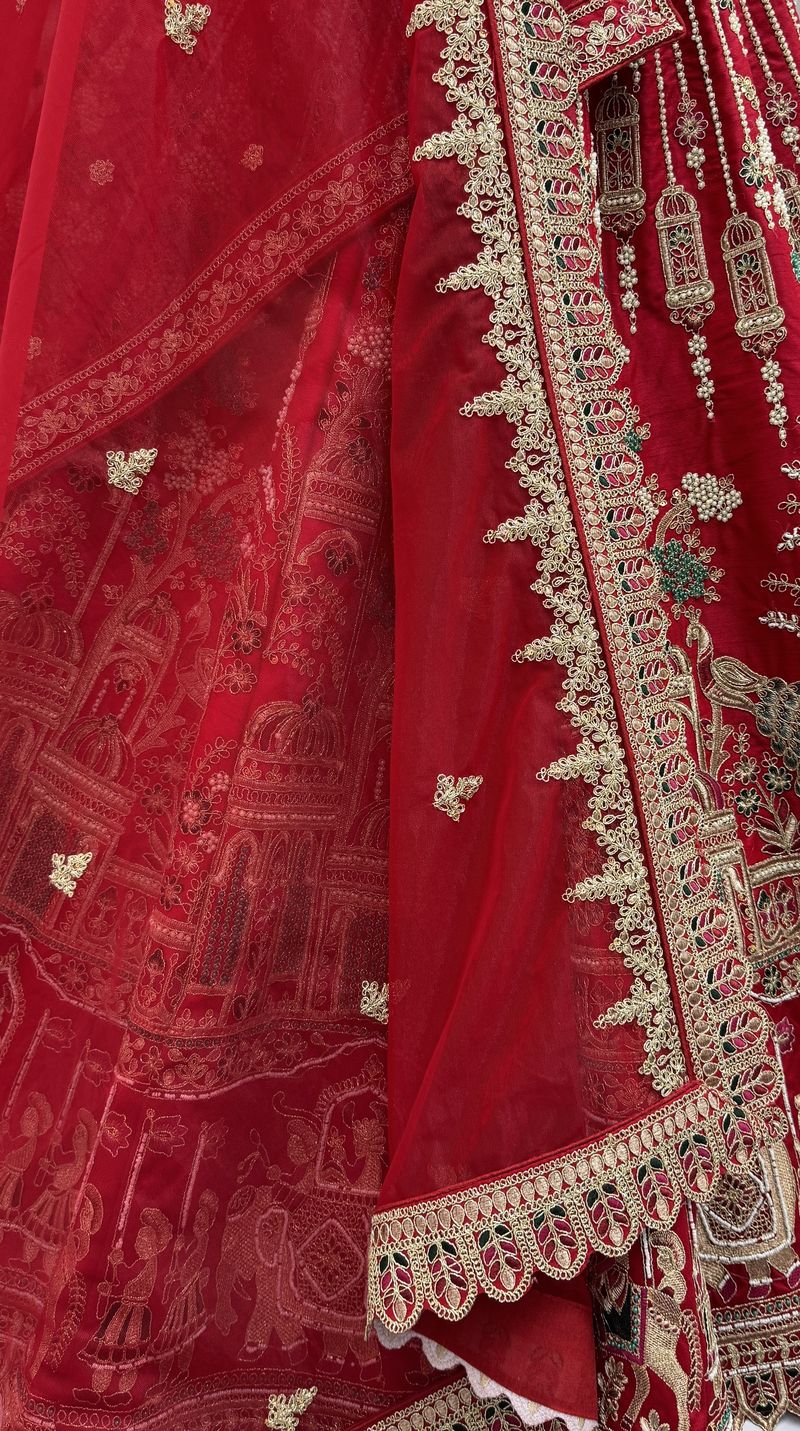 Red Pure Soft Silk Heavy Embroidery Work Bridal Lehenga
