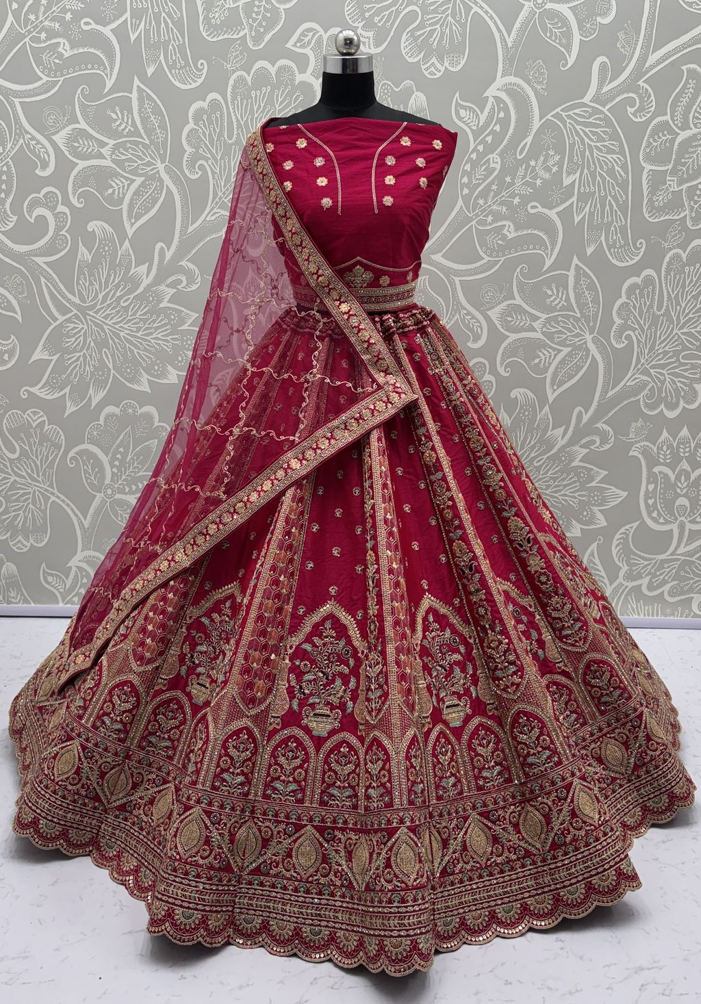 Red Pure Soft Gadhwal Silk Premium Bridal Lehenga Choli