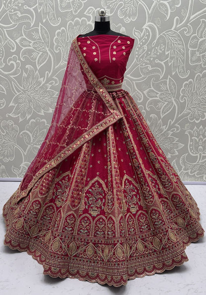 Red Pure Soft Gadhwal Silk Premium Bridal Lehenga Choli Wedding Lehenga Choli Anant Tex Exports Pvt.Ltd..