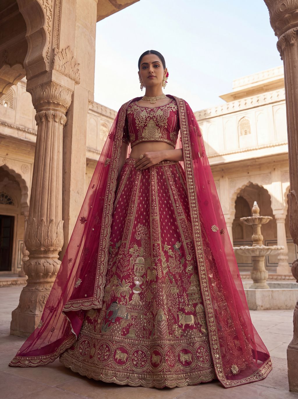 Rani Pink Pure Soft Gadwal Silk Heavy Embroidery Work Bridal Lehenga 