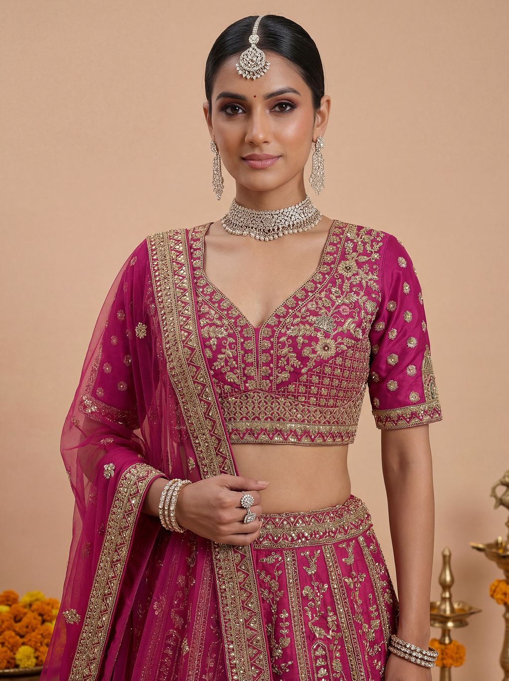 Pink Pure Soft Silk Heavy Embroidery Work Bridal Lehenga 
