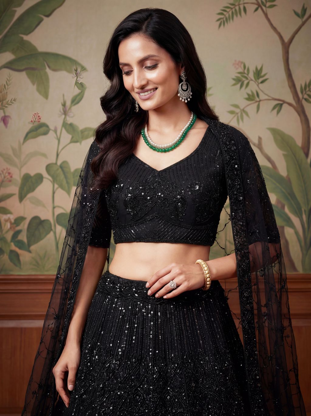 Black Pure Soft Net Heavy Embroidery Work Bridal Lehenga