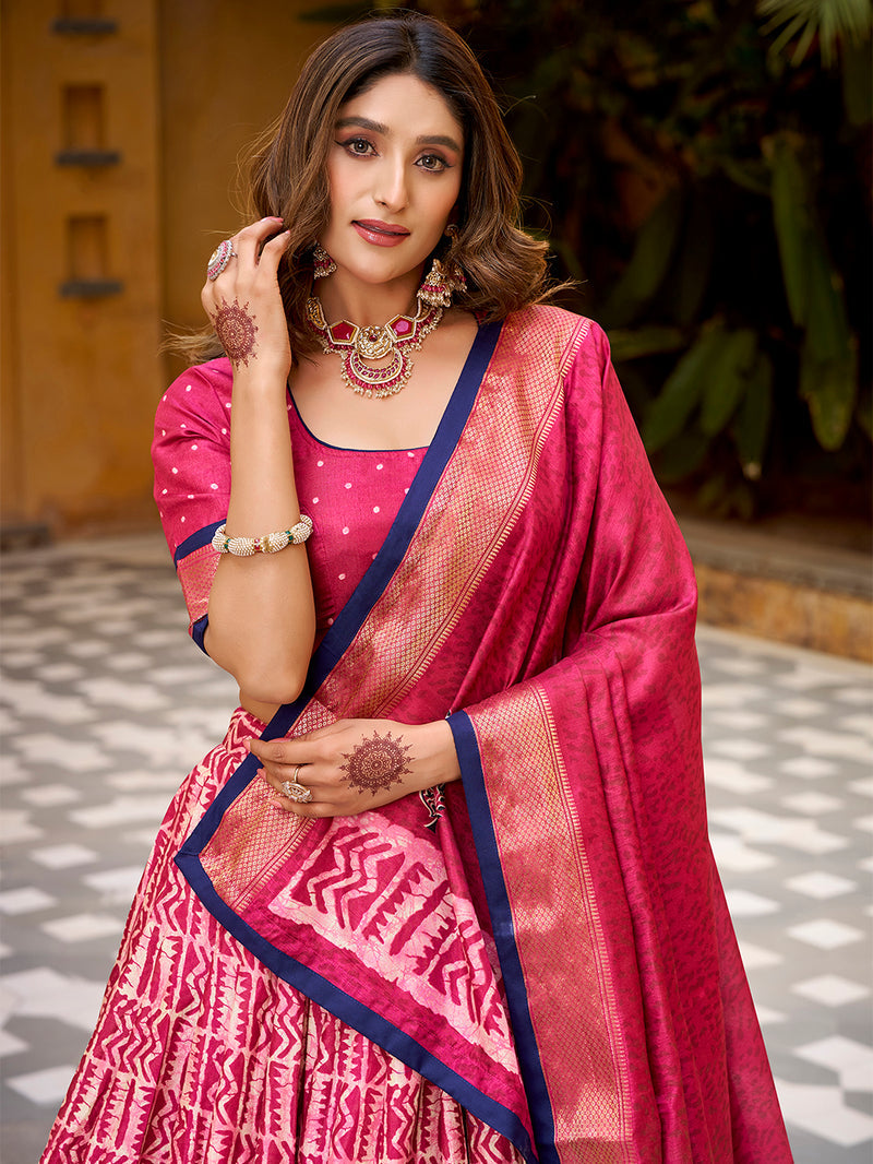 Gajariyo Color Batik Printed Dola Silk Lehenga Choli 