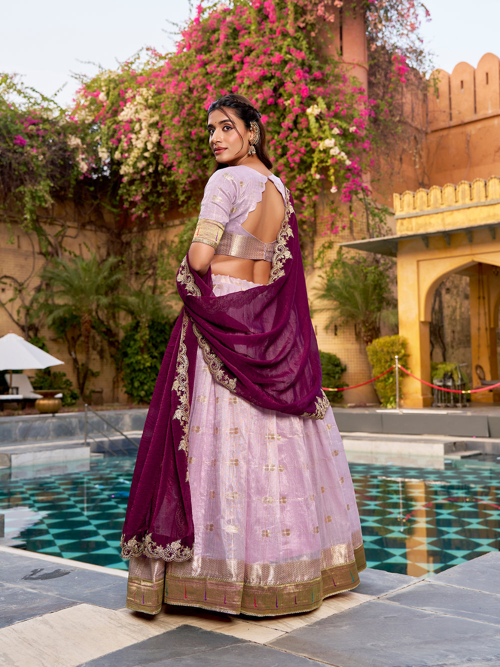 Pink Pure Soft Slub Kota Zari Weaving Paithani Work Paithani Lehenga Choli