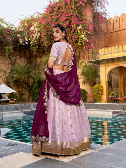 Pink Pure Soft Slub Kota Zari Weaving Paithani Work Paithani Lehenga Choli