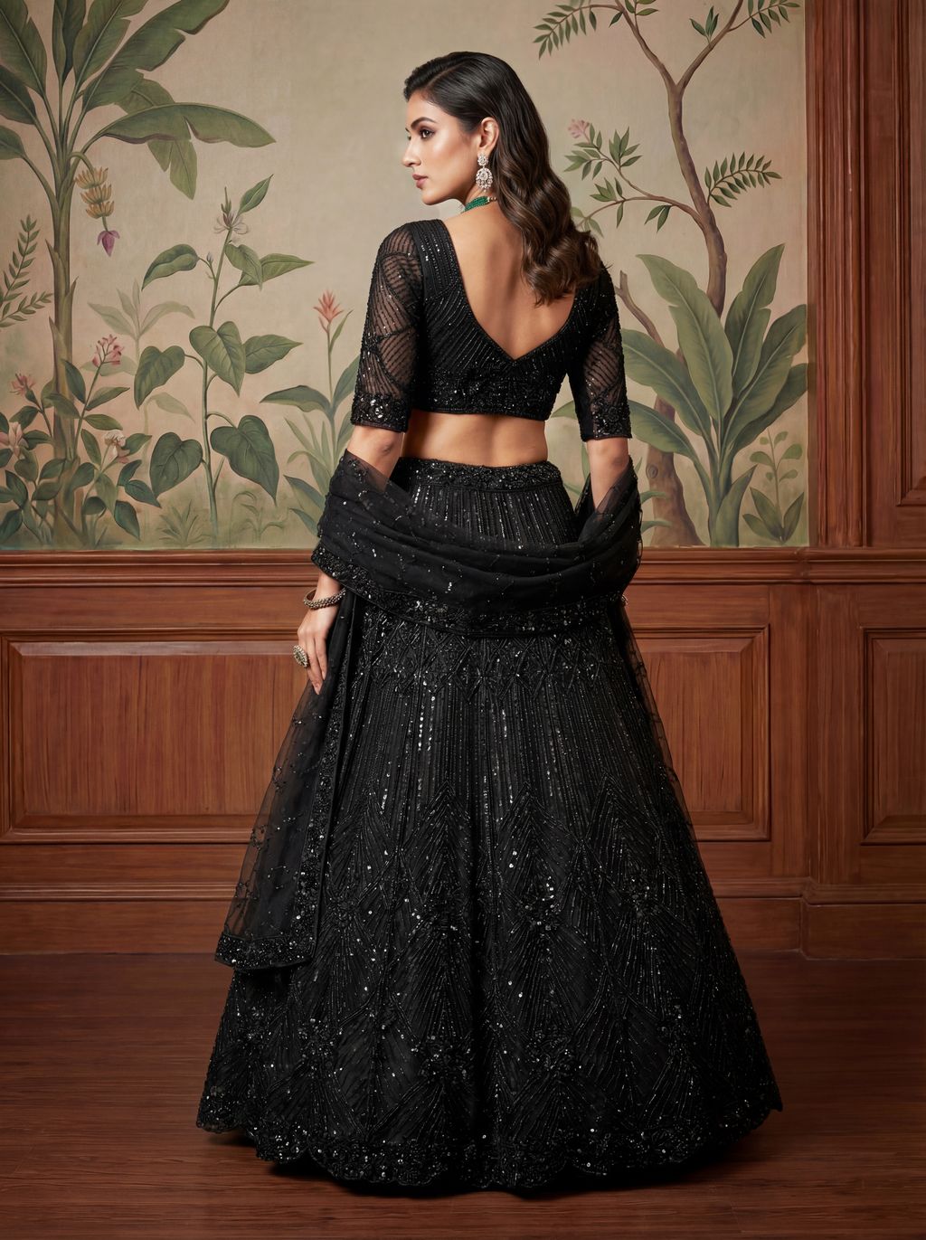 Black Pure Soft Net Heavy Embroidery Work Bridal Lehenga