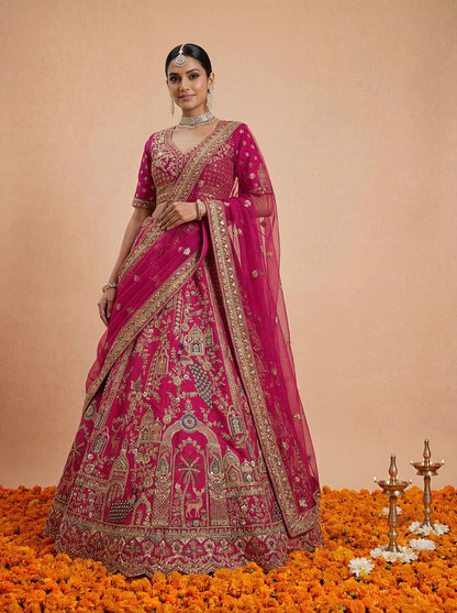 Pink Pure Soft Silk Heavy Embroidery Work Bridal Lehenga 