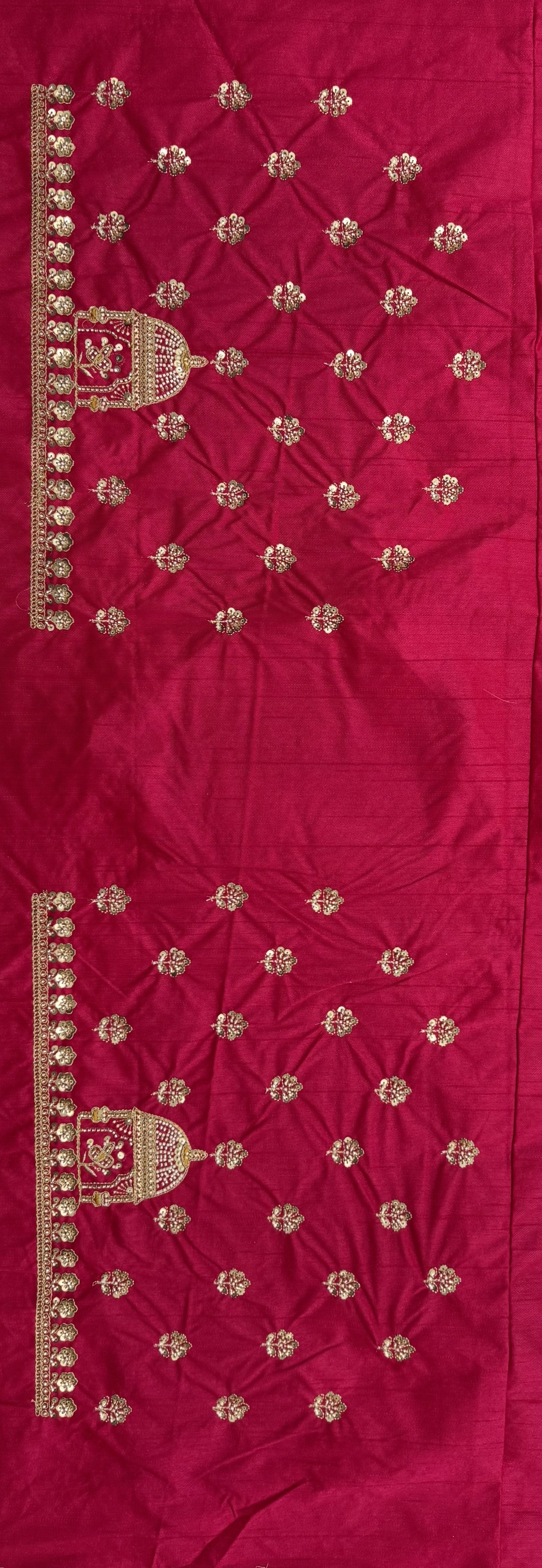 Rani Pink Pure Gadhwal Silk Khatali Handwork Sequins &amp; Crystal Bridal Lehenga Choli