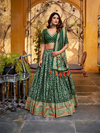 Green Color Tasar Silk Lehenga 
