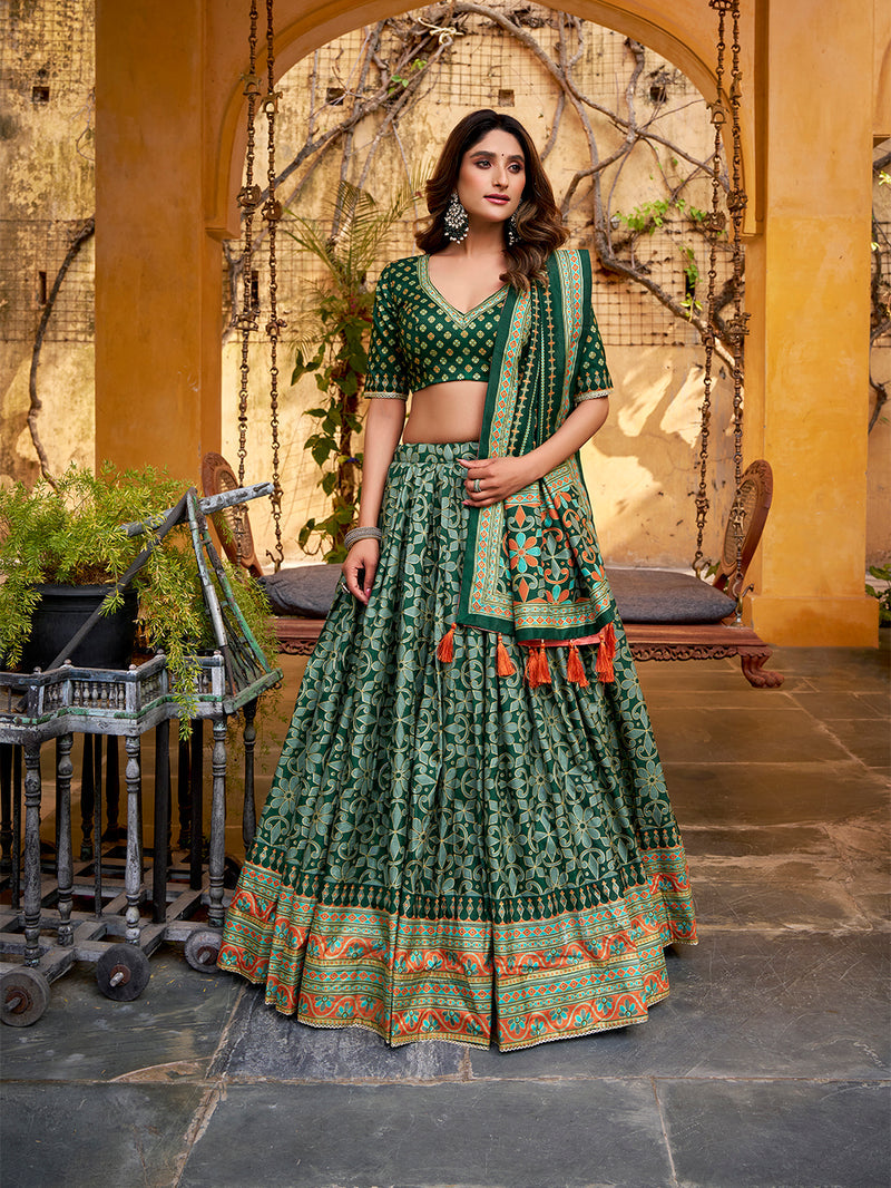 Green Color Tasar Silk Lehenga ##color## Sequins Lehenga with premium fabric and embroidery