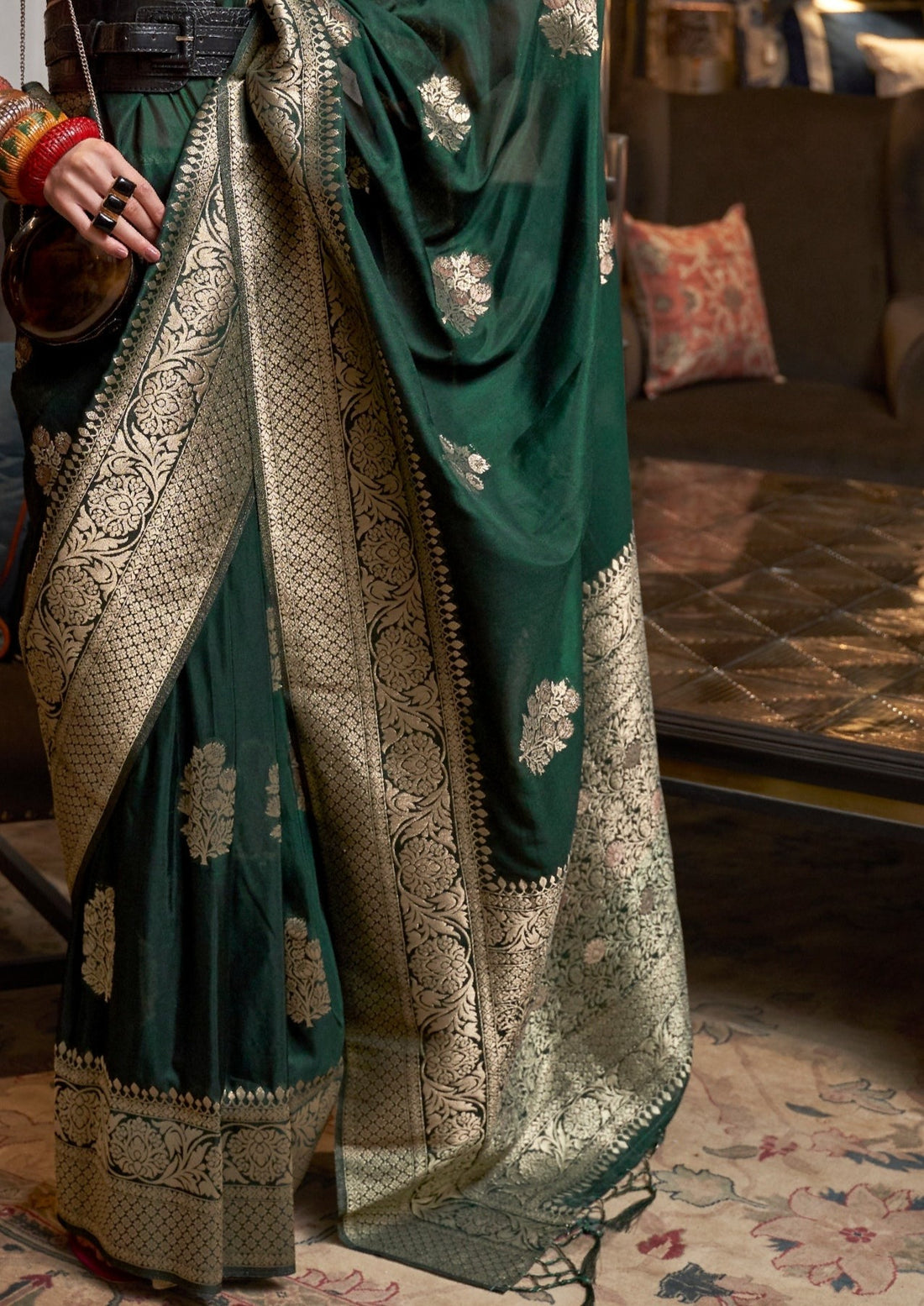 Green Woven Pure Soft Georgette Silk Saree 