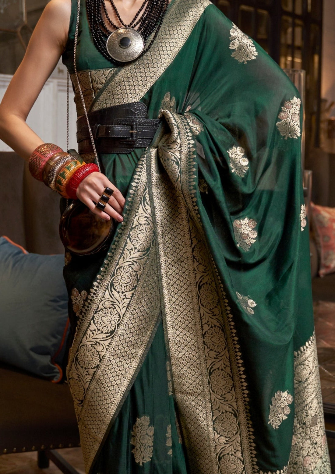 Green Woven Pure Soft Georgette Silk Saree 