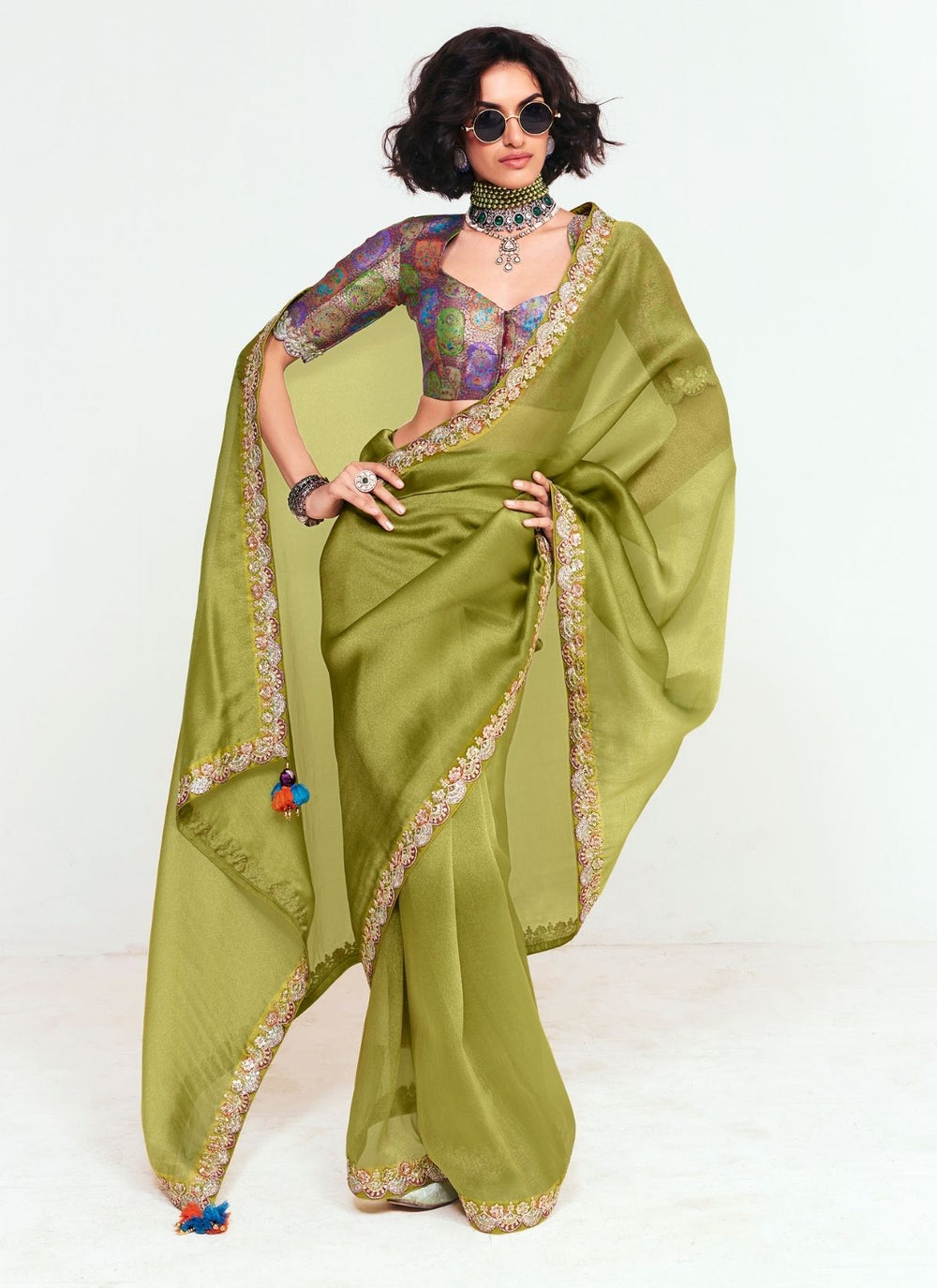 Olive Green Pure Soft Fancy Febric Party Wear Premium Saree
