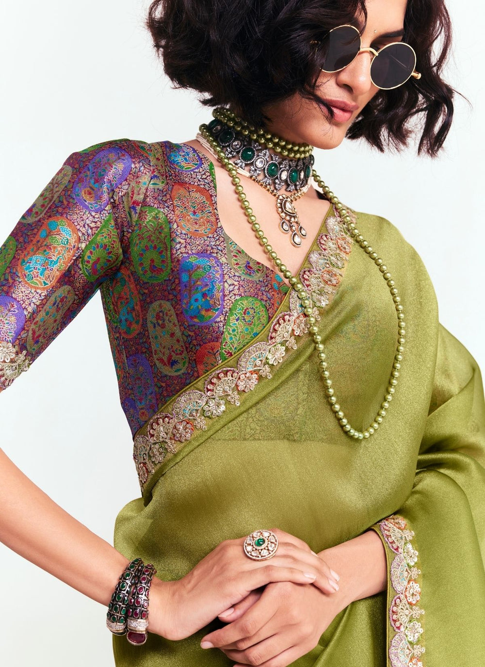 Olive Green Pure Soft Fancy Febric Party Wear Premium Saree