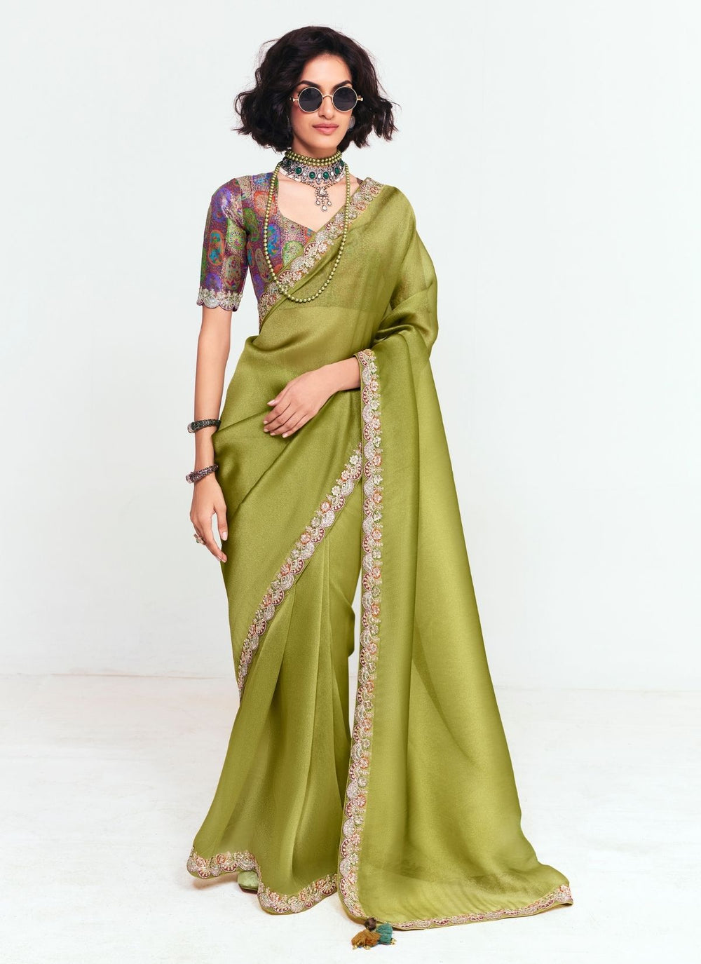 Olive Green Pure Soft Fancy Febric Party Wear Premium Saree