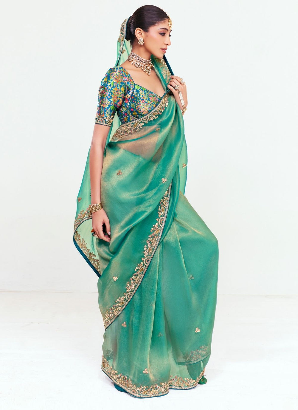 Sea Green Pure Soft Fancy Febric Party Wear Premium Saree