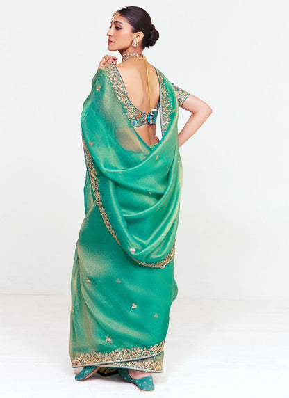 Sea Green Pure Soft Fancy Febric Party Wear Premium Saree