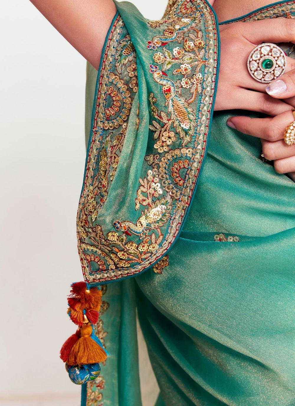 Sea Green Pure Soft Fancy Febric Party Wear Premium Saree