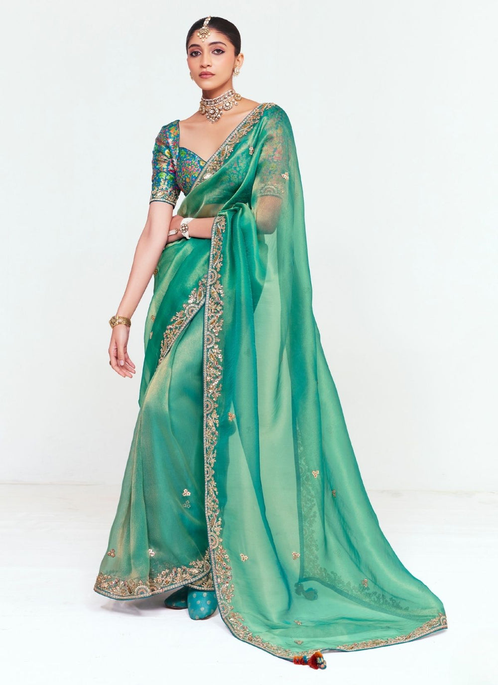 Sea Green Pure Soft Fancy Febric Party Wear Premium Saree