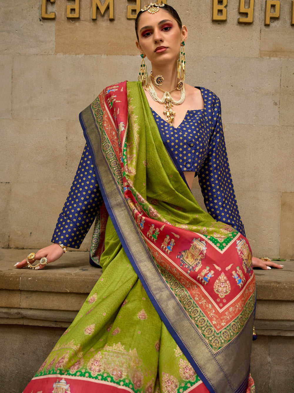 Green Pure Viscose Silk Blend Foil Print Saree