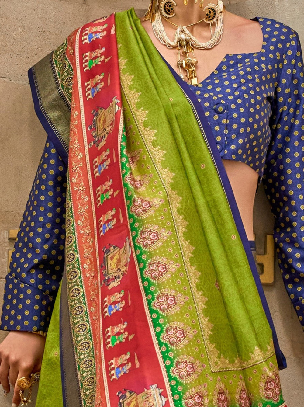 Green Pure Viscose Silk Blend Foil Print Saree