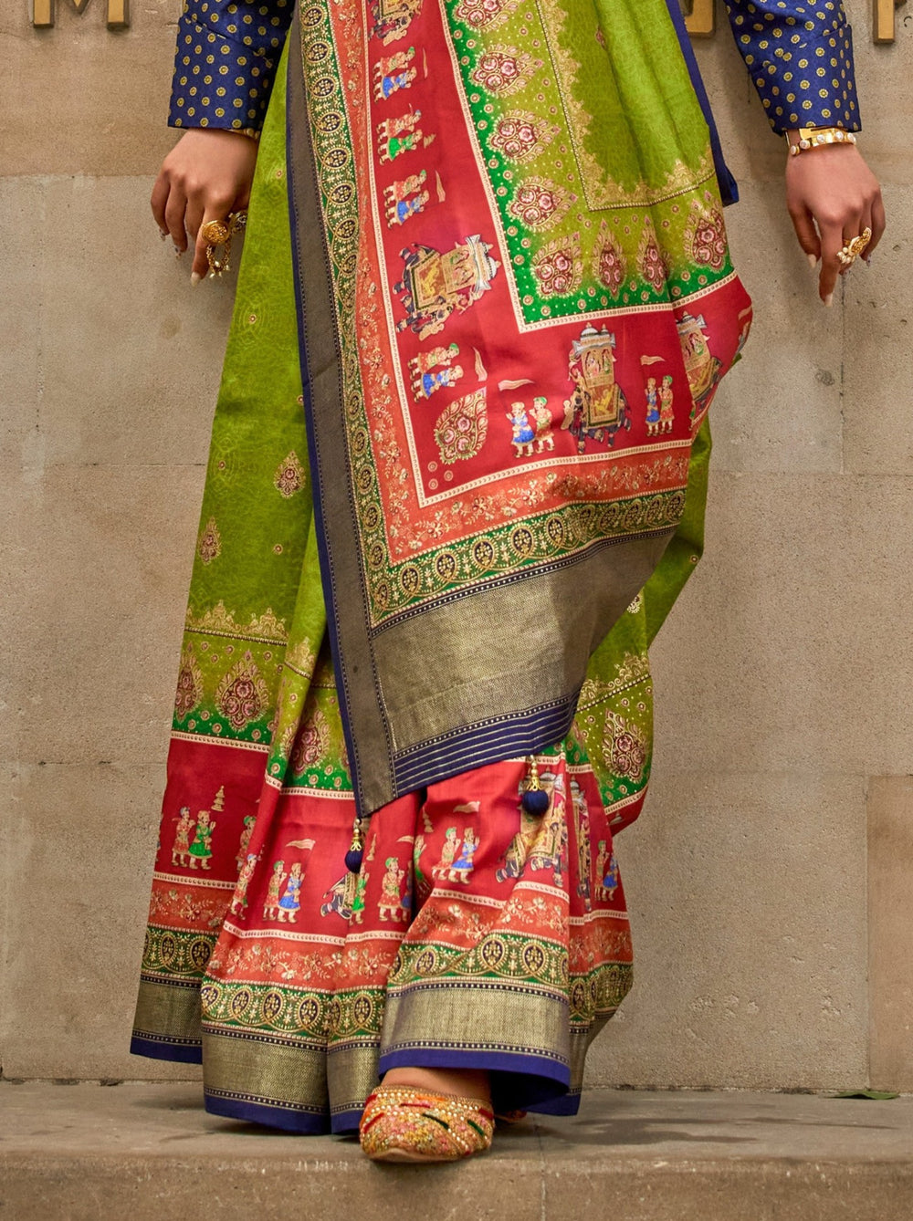 Green Pure Viscose Silk Blend Foil Print Saree