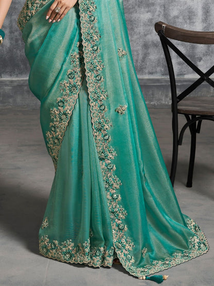 Green Premium Zari Tissue Silk Bridal Saree 