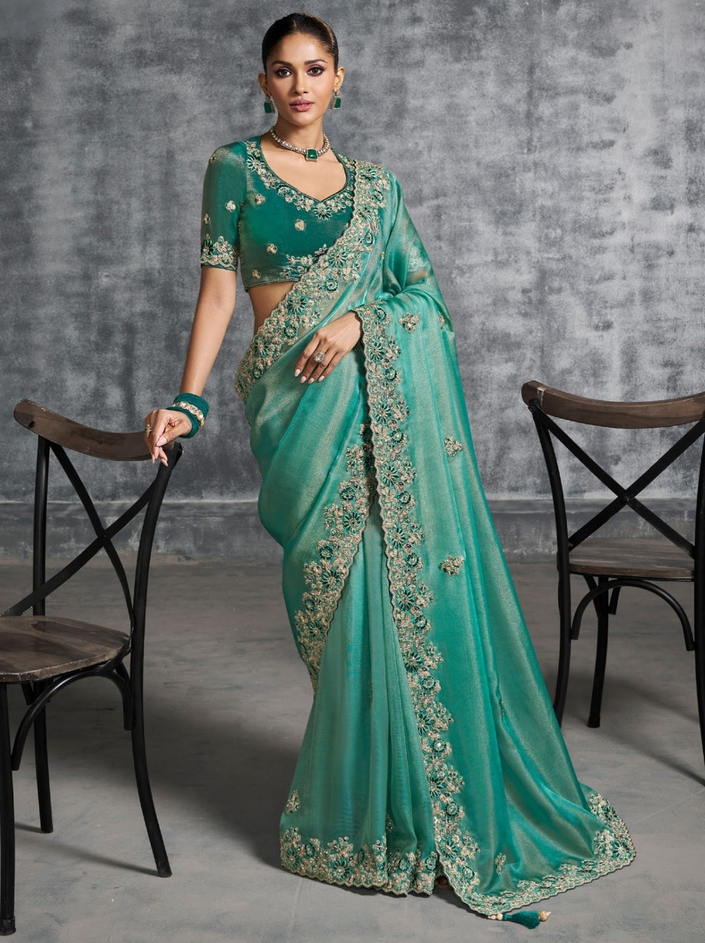 Green Premium Zari Tissue Silk Bridal Saree ##color## Bridal Saree with premium fabric and embroidery