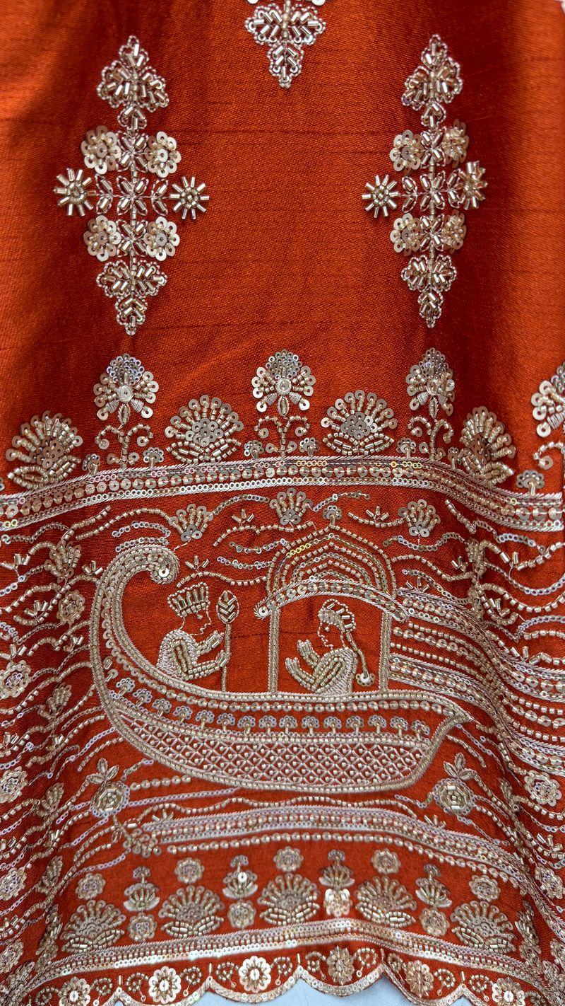 Orange Pure Soft Heavy Silk Sequins Embroidery Work Bridal Lehenga 