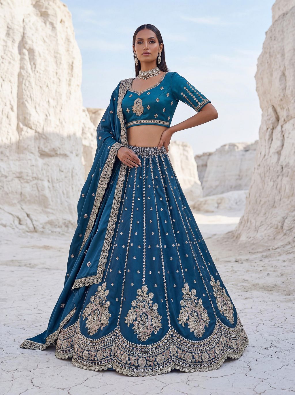 More Peach Pure Soft Silk Heavy Sequins Embellishment Work Bridal Lehenga Choli 