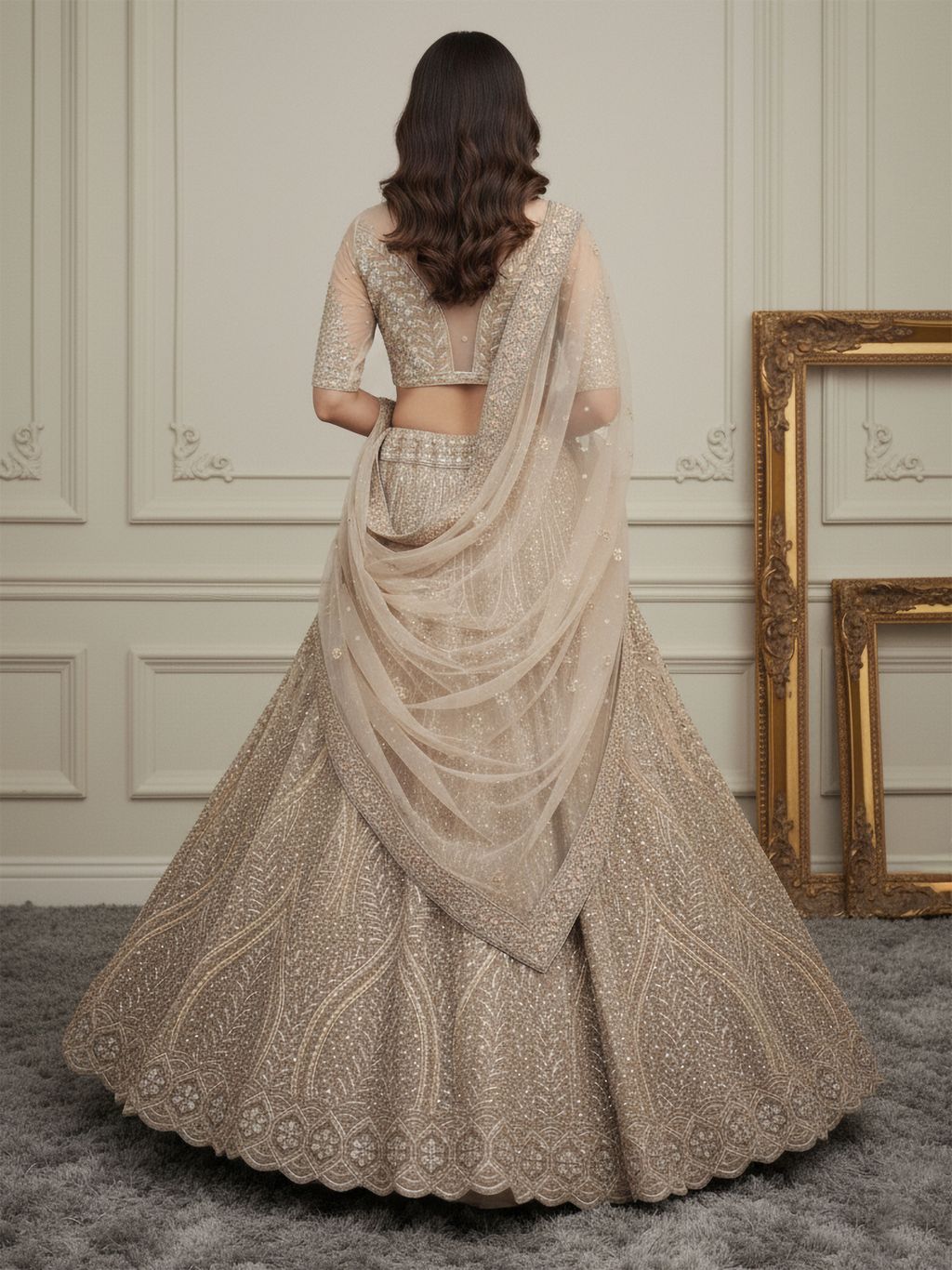 Golden Pure Soft Heavy net Silk Heavy Embroidery Work Bridal Lehenga