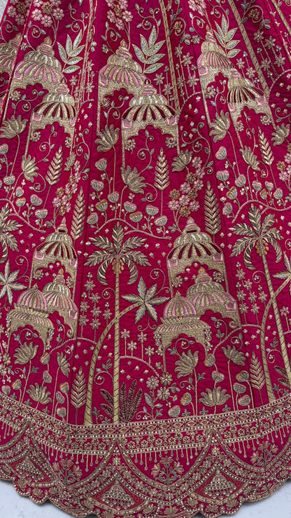 Rani Pink Pure Soft Silk Heavy Embroidery Work Bridal Lehenga 