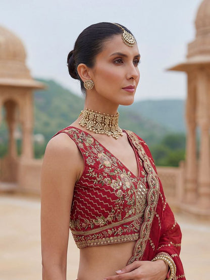 Multicolour Pure Soft Silk Heavy Embroidery Work Bridal Lehenga 