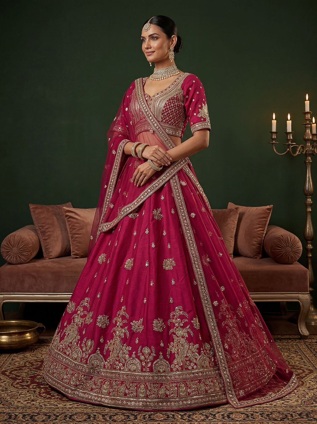 Rani Pure Soft Gadwal Silk Heavy Embroidery Work Bridal Lehenga Choli 