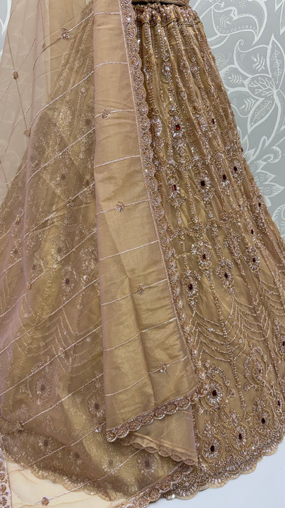 Chicku Pure  Fendi Tussaud Silk Crystal Beads work Multi Thread Dori and Sequins Work Sequins Work Bridal Lehenga Choli